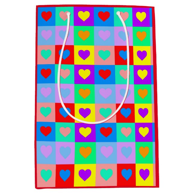 Pop Art Colorful Herzdesign Mittlere Geschenktüte (Vorderseite)