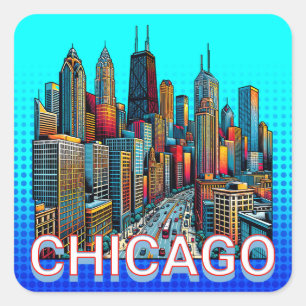 Pop Art Comic Book Art Chicago Quadratischer Aufkleber