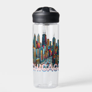 Pop Art Comic Book Chicago Skyline Personalisiert Trinkflasche