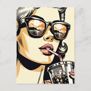 Pop-Art-Comic-Book-hübsche-Frau-die-Limonade-trink Postkarte