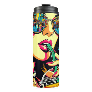 Pop-Art-Comic-Book-hübsche-Frau-trinkt-Boba Thermosbecher
