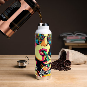 Pop-Art-Comic-Book-hübsche-Frau-trinkt-Boba Trinkflasche
