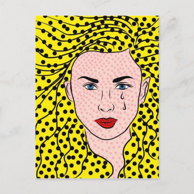 Pop Art Comic Buch Gelbe Blondine Sad Girl Postkarte (Vorderseite)
