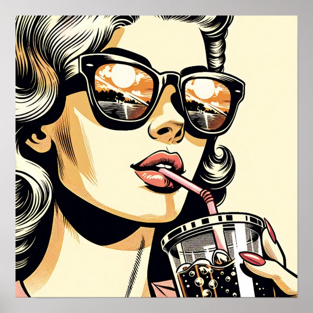 Pop Art Comic Buch Hübsche Frau Drink Soda Poster (Vorne)