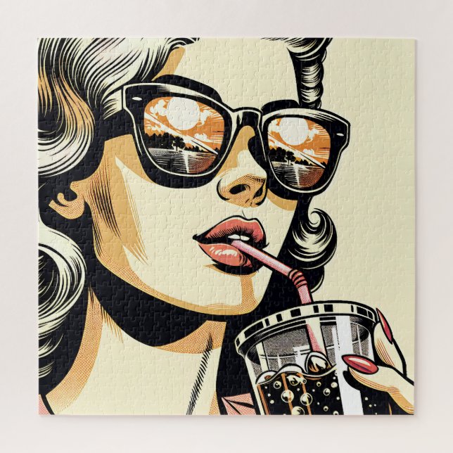 Pop Art Comic Buch Hübsche Frau Drink Soda Puzzle (Vertikal)