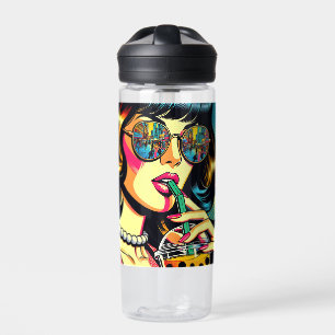 Pop Art Comic Buch Hübsche Frauen trinken Boba Trinkflasche