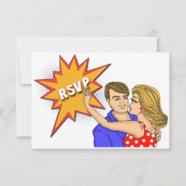 Pop Art Comic Buchübersicht Hochzeitstippkarte RSVP Karte