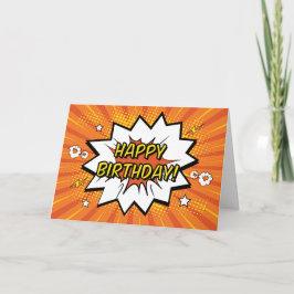 Pop Art Comic Happy Birthday Orange Karte