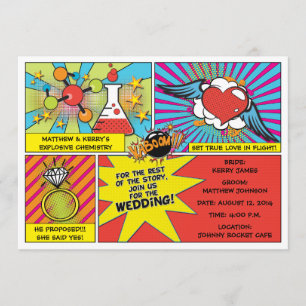 Pop-Art-Comic-Heirats-Einladung Einladung