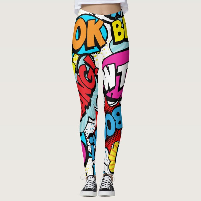 Pop Art Comic: Retro Nahtloses Muster Leggings (Vorderseite)
