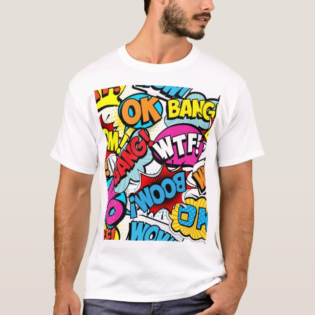 Pop Art Comic: Retro Nahtloses Muster T-Shirt (Vorderseite)