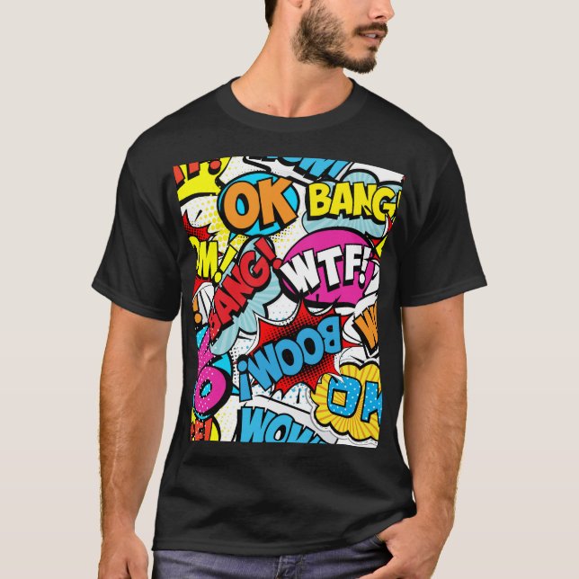 Pop Art Comic: Retro Nahtloses Muster T-Shirt (Vorderseite)