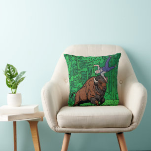 Pop-Art-Comic-Stil-Bison-wirft-Mann-halftone Kissen