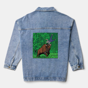 Pop-Art-Comic-Stil-Bison-wirft-Mann-Rasterdruck Jeansjacke