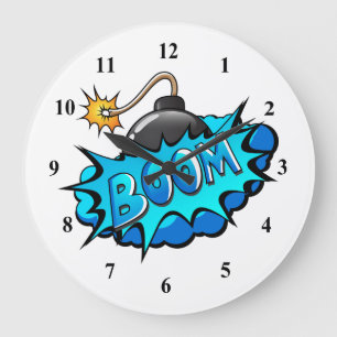 Pop Art Comic Style Bombe Boom! Große Wanduhr