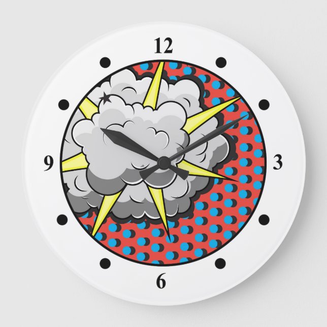 Pop Art Comic Style Explosion Große Wanduhr (Vorderseite)