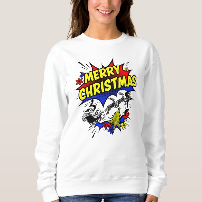 Pop-Art-Comic-Style Frohe Weihnachten Sweatshirt (Vorderseite)
