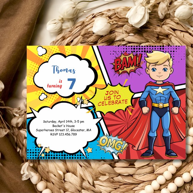 Pop Art Comic Superheld Geburtstag Einladung (Von Creator hochgeladen)