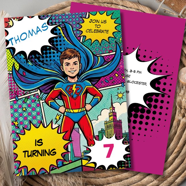 Pop-Art-Comic-Superheld-Superjungen-Geburtstag Einladung (Von Creator hochgeladen)