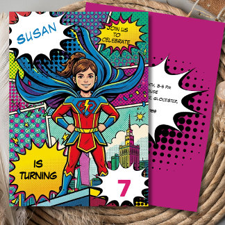Pop-Art-Comic-Superheldin Supergirl Geburtstag Einladung