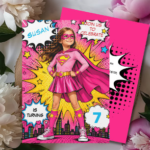 Pop-Art-Comic-Superheldin Supergirl Geburtstag Einladung