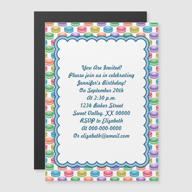 Pop Art Cookies Farbige Macarons Magneteinladung (Vorne/Hinten)