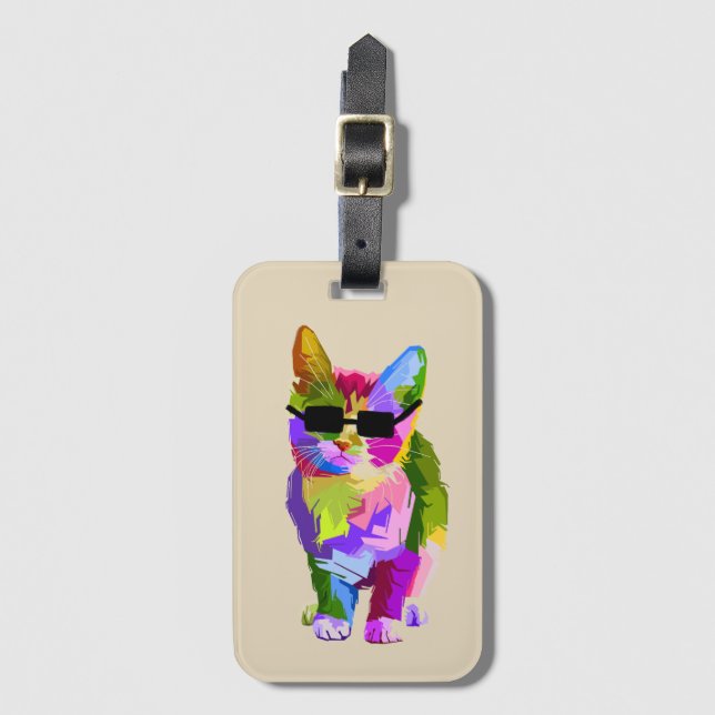 Pop Art cool Cat Kitty Art Gepäckanhänger (Vorderseite Vertikal)