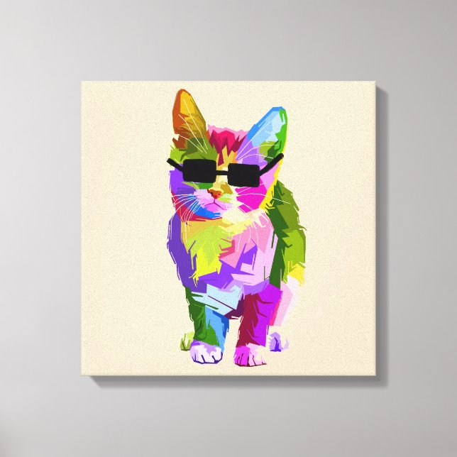 Pop Art cool Cat Kitty Art Leinwanddruck (Vorderseite)