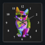 Pop Art cool cat with sunglasses Quadratische Wanduhr<br><div class="desc">A cute pop art colorful bright illustration of a cool kitty cat with sunglasses. For cat lovers everywhere !</div>