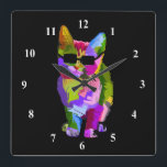 Pop Art cool cat with sunglasses Quadratische Wanduhr<br><div class="desc">A cute pop art colorful bright illustration of a cool kitty cat with sunglasses. For cat lovers everywhere !</div>