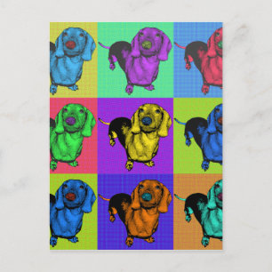 Pop Art Dachsund Dackel Panels Mehrfarbige Popart Postkarte