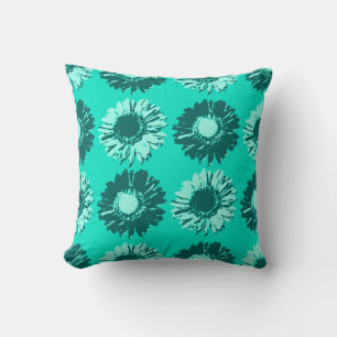 Pop Art Daisies - Türkis, Aqua und Aquamarin Kissen