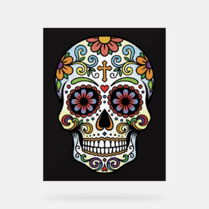 Pop-Art Dia de los Muertos Zucker-Schädel Comic Acrylschild