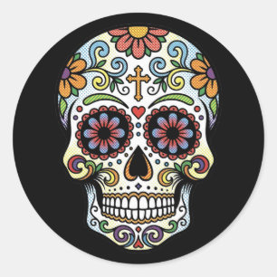 Pop-Art Dia de los Muertos Zucker-Schädel Comic Runder Aufkleber