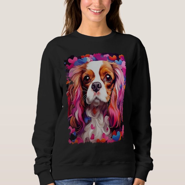 Pop Art Dog Cavalier King Charles Spaniel Valentin Sweatshirt (Vorderseite)