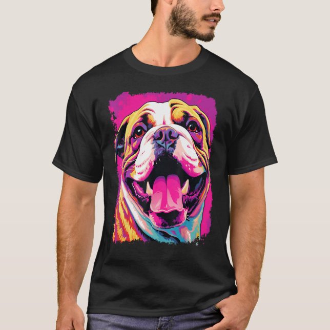 Pop Art Dog English Bulldog Pink T-Shirt (Vorderseite)