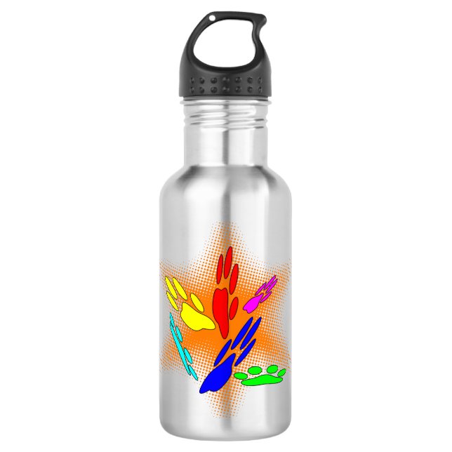 Pop Art Dog Paw Prints Edelstahlflasche (Vorderseite)