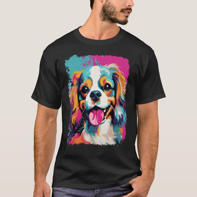 Pop Art Dog Pink Cavalier King Charles Spaniel T-Shirt (Vorderseite)