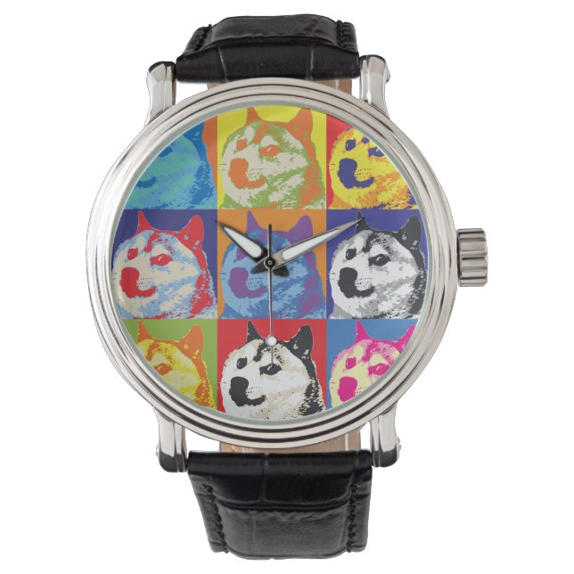 Pop Art Dogecoin Armbanduhr (Vorderseite)