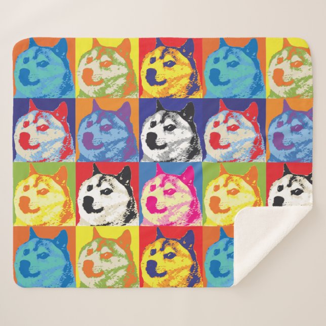 Pop Art Dogecoin Sherpadecke (Vorderseite (Horizontal))
