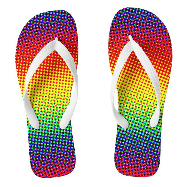 Pop Art Dots Rainbow Bright Farbiger Gay Pride Flip Flops (Fußbett)