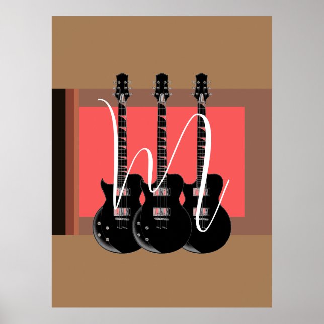 Pop Art Electric Gitarre Monogram Poster (Vorne)