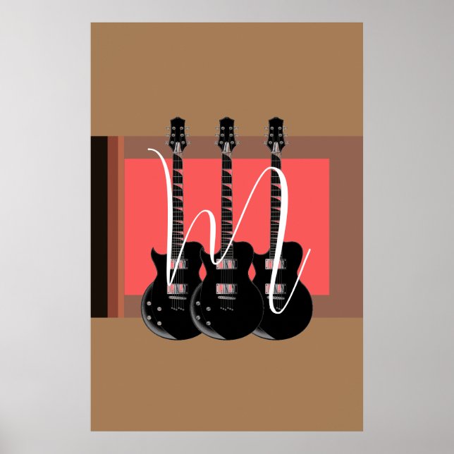 Pop Art Electric Gitarre Monogram Poster (Vorne)