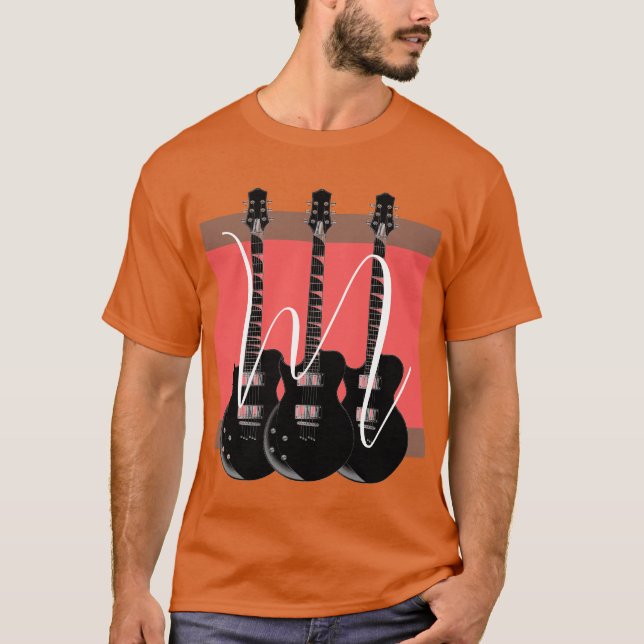 Pop Art Electric Gitarre Orange Monogram Initial T-Shirt (Vorderseite)