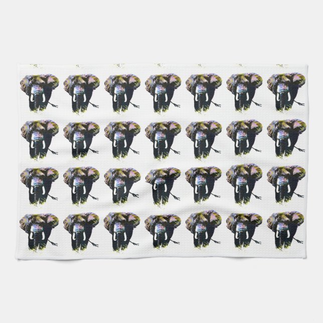Pop Art Elephant Retro Illustration Geschirrtuch (Horizontal)
