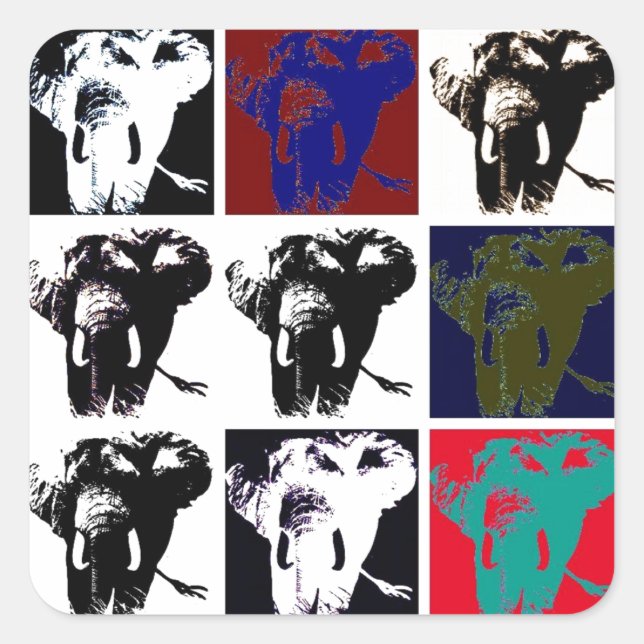Pop Art Elephants Quadratischer Aufkleber (Vorderseite)