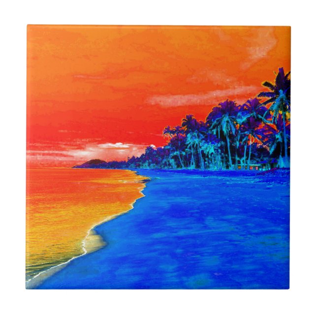 Pop Art Exotic Beach Palmen Fliese (Vorderseite)