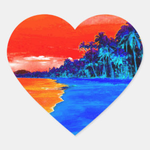 Pop Art Exotic Beach Palmen Herz-Aufkleber
