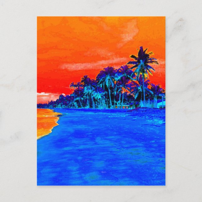 Pop Art Exotic Beach Palmen Postkarte (Vorderseite)