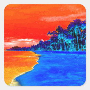 Pop Art Exotic Beach Palmen Quadratischer Aufkleber